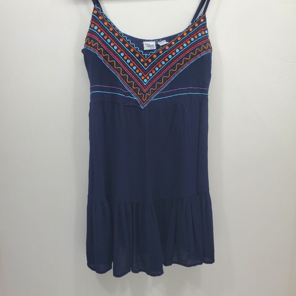 Indian Tropical Fashion Top Womens L/XL Blue Jeweled Ruffled Boho Made In India